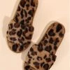 Avenue Zoe Accessories Leopard Print Fuzzy Slippers