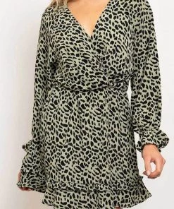 Rousseau Animal Print Ruffled Wrap Dress New Arrivals