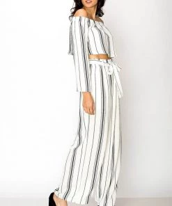 MILK MONEY Off The Shoulder Striped Pants Set