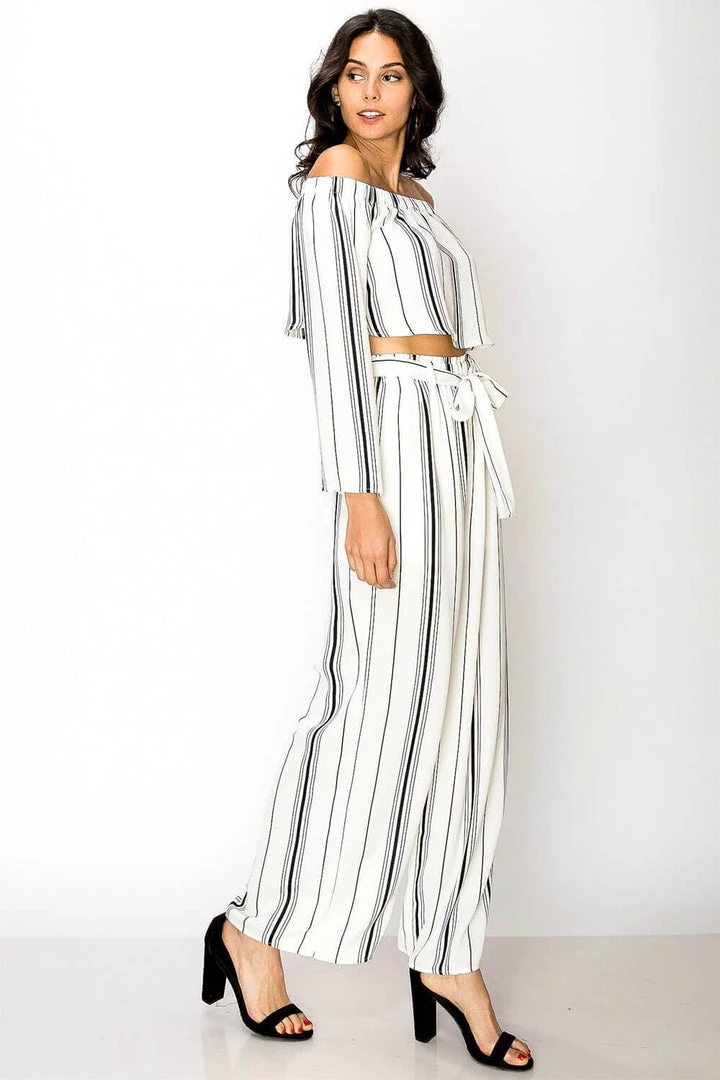 MILK MONEY Off The Shoulder Striped Pants Set 2 MILK MONEY Off The Shoulder Striped Pants Set