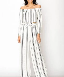 MILK MONEY Off The Shoulder Striped Pants Set