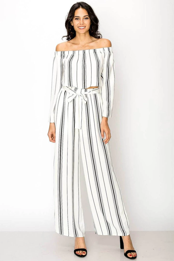 MILK MONEY Off The Shoulder Striped Pants Set 1 MILK MONEY Off The Shoulder Striped Pants Set