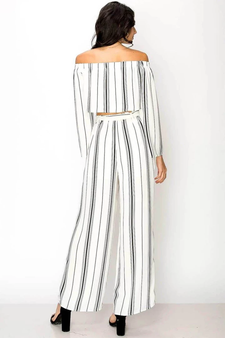 MILK MONEY Off The Shoulder Striped Pants Set 3 MILK MONEY Off The Shoulder Striped Pants Set