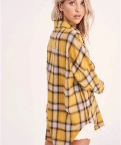 La Miel Brianna Yellow + Black Plaid Shirt New Arrivals