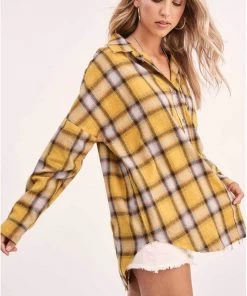 La Miel Brianna Yellow + Black Plaid Shirt New Arrivals