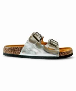 Charming Shoes New Arrivals Metallic Silver Birk Sandals