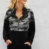 Sweet Lover Fashion New Arrivals Camo Kangaroo Pocket Zip Collar Sweatshirt