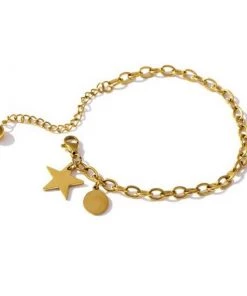 Beautysis Charm Star & Round Pendant Chain Bracelet