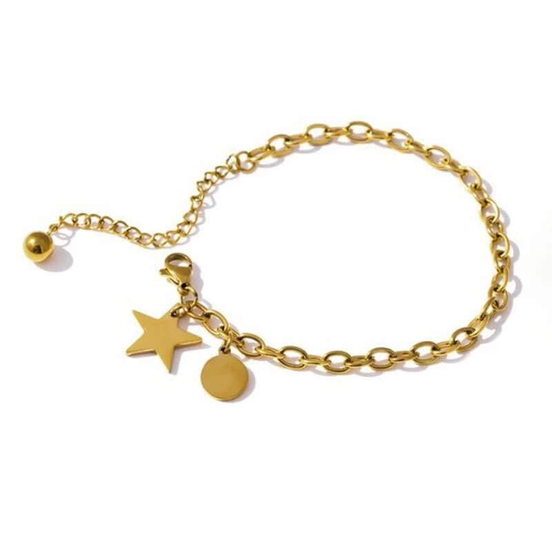 Beautysis Charm Star & Round Pendant Chain Bracelet 1 Beautysis Charm Star & Round Pendant Chain Bracelet
