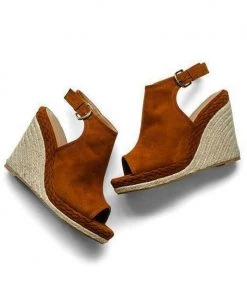 East Lion Corp. Shoes Chestnut Suede Slingback Wedge