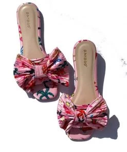 MILK MONEY Sales 13 Bamboo Coastal Pleated Bow Flat Sandal New Arrivals