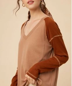 Listicle New Arrivals Color Block V-Neck Knit Top