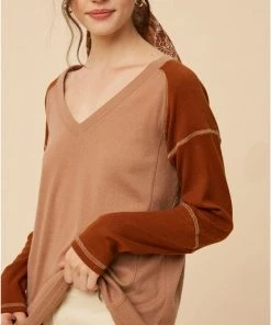 Listicle New Arrivals Color Block V-Neck Knit Top