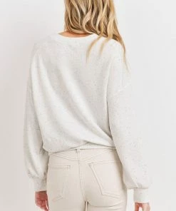 Cherish Confetti Balloon Sleeves Cotton Terry Knit Top New Arrivals