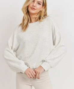 Cherish Confetti Balloon Sleeves Cotton Terry Knit Top New Arrivals