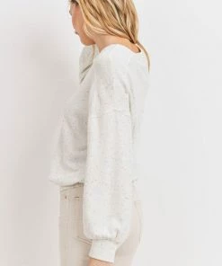 Cherish Confetti Balloon Sleeves Cotton Terry Knit Top New Arrivals