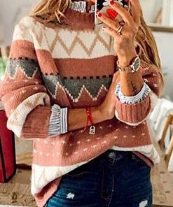 Mazik Crew Neck Geometric Sweater