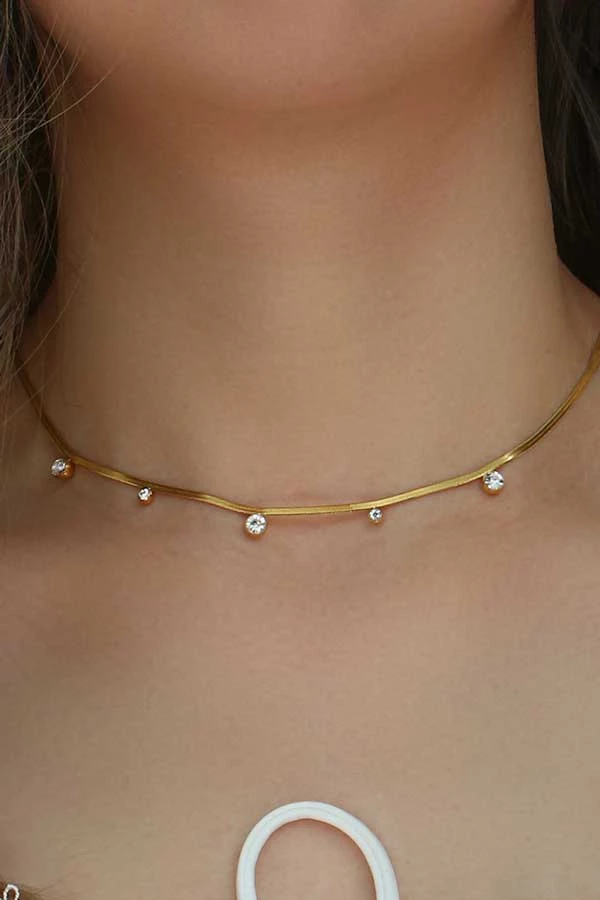 MILK MONEY - DropShip Crystal Herringbone Chain Choker Necklace New Arrivals 2 MILK MONEY - DropShip Crystal Herringbone Chain Choker Necklace New Arrivals