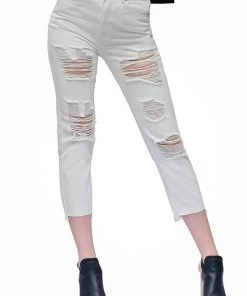 Dance & Marvel Distressed Boyfriend White Jeans