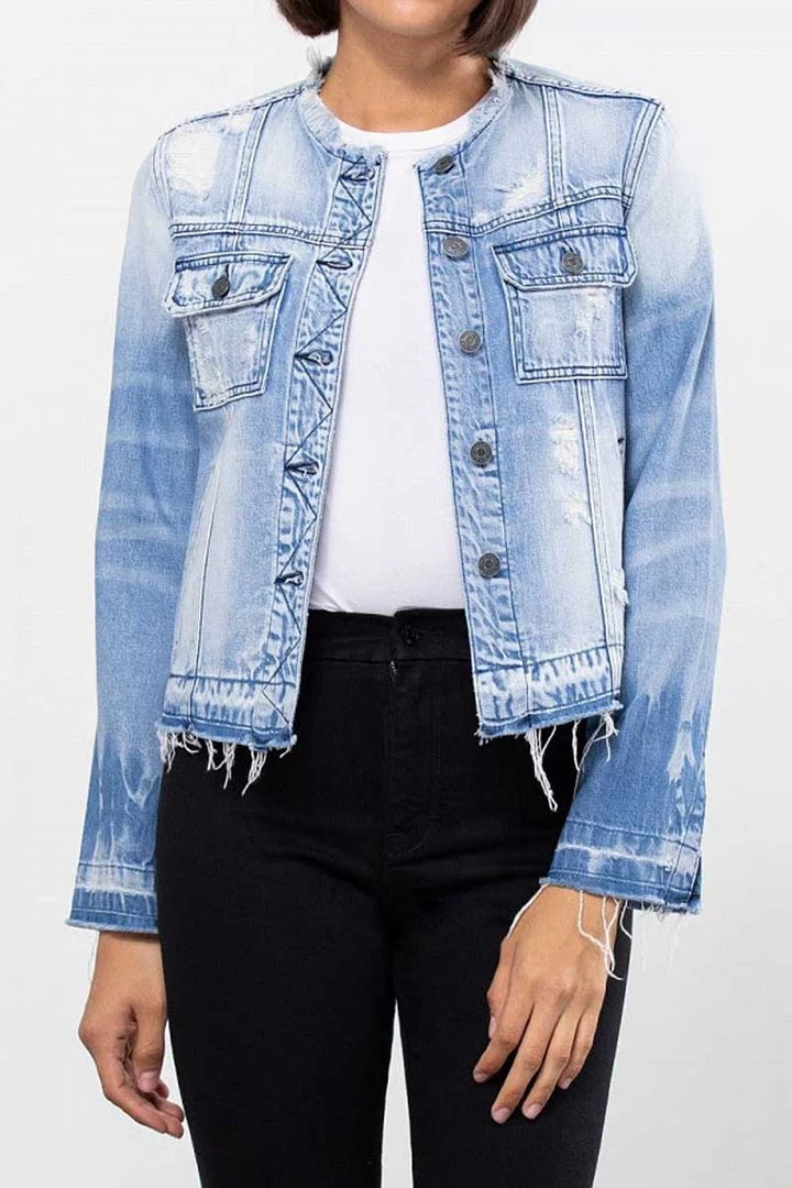 New Arrivals Hidden Jeans Distressed Collarless Denim Jacket 1 New Arrivals Hidden Jeans Distressed Collarless Denim Jacket
