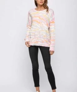 Fate Distressed Multi Color Animal Print Sweater