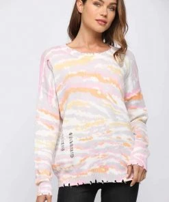 Fate Distressed Multi Color Animal Print Sweater