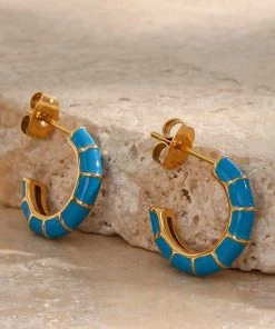 MILK MONEY - DropShip Enamel Bamboo Small Hoop Earrings