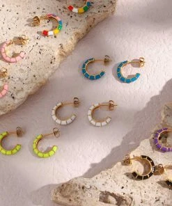 MILK MONEY - DropShip Enamel Bamboo Small Hoop Earrings