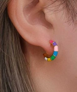 MILK MONEY - DropShip Enamel Bamboo Small Hoop Earrings