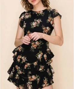 Hyfve Floral Print Ruffle Open Back Mini Dress New Arrivals