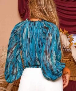 Peach Love Feathered V Neck Wrap Blouse