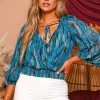 Peach Love Feathered V Neck Wrap Blouse