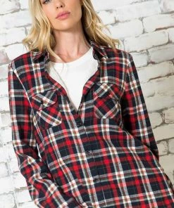 805 Fashion New Arrivals Fleece Lined Flannel Button Down Top