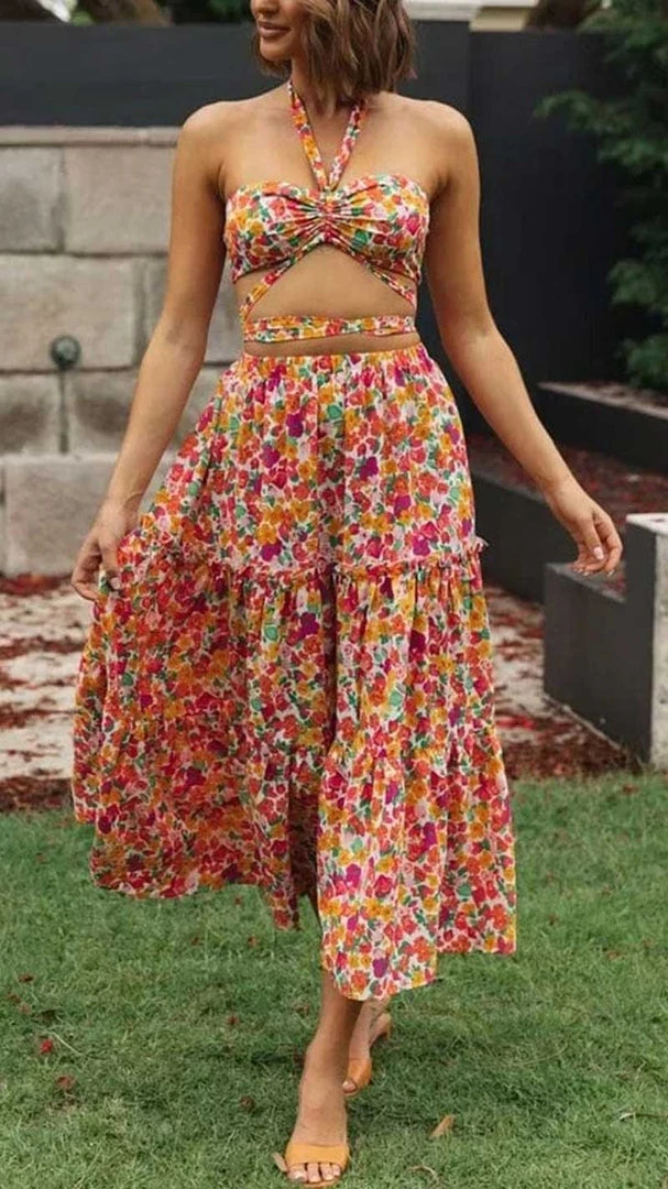 MILK MONEY - DropShip New Arrivals Floral Cropped Halter And Skirt Set 2 MILK MONEY - DropShip New Arrivals Floral Cropped Halter And Skirt Set