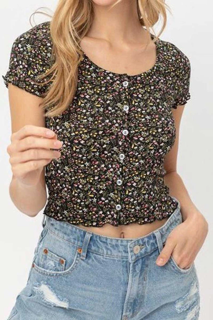 Love Tree Floral Print Button Down Cropped Top New Arrivals 2 Love Tree Floral Print Button Down Cropped Top New Arrivals