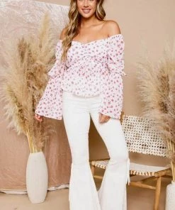 Peach Love Floral Print Peplum Top New Arrivals