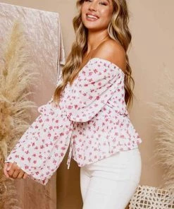 Peach Love Floral Print Peplum Top New Arrivals