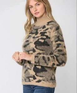 Fate New Arrivals Fuzzy Leopard Knit Pullover Sweater