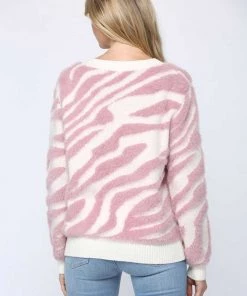 Fate Fuzzy Zebra Knit V-Neck Sweater New Arrivals