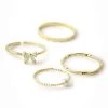 MILK MONEY Accessories Gold Crystal Bow Ring Set