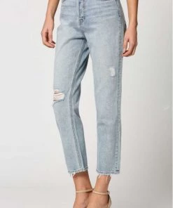 New Arrivals HIDDEN Light Wash Distressed High Waist Straight Jean
