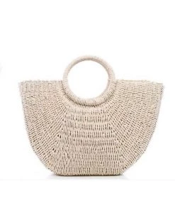 Fame New Arrivals Half Moon Straw Tote Bag