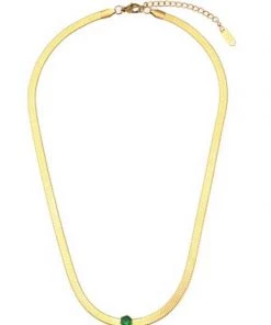 MILK MONEY - DropShip Herringbone Chain Necklace With Single Solitaire New Arrivals