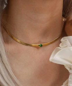 MILK MONEY - DropShip Herringbone Chain Necklace With Single Solitaire New Arrivals