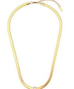 MILK MONEY - DropShip Herringbone Chain Necklace With Single Solitaire New Arrivals