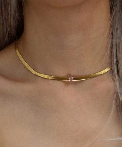 MILK MONEY - DropShip Herringbone Chain Necklace With Single Solitaire New Arrivals