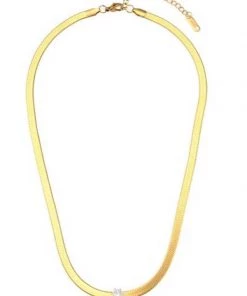 MILK MONEY - DropShip Herringbone Chain Necklace With Single Solitaire New Arrivals