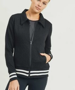Mono B New Arrivals Honeycomb Quilted Varsity Active Jacket