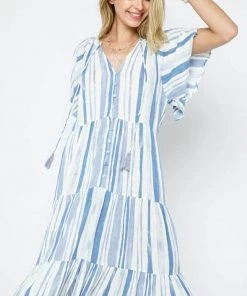 Blue B Island Print Tiered Long Dress New Arrivals