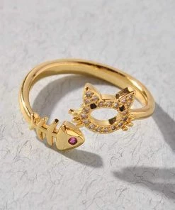 Merveille New Arrivals Kitty And Fish Layering Ring